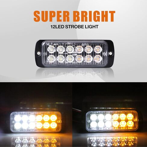 Primelux LED Strobe Lights for Trucks Upgraded 4pcs Sync Emergency Strobe Lights 12-LED Surface Mount Waterproof Flashing Lights for Truck Car Vehicle Hazard Warning light(Amber/White) in Saudi Arabia