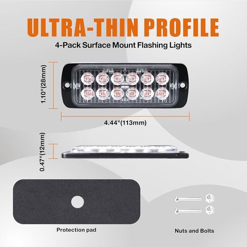 Primelux LED Strobe Lights for Trucks Upgraded 4pcs Sync Emergency Strobe Lights 12-LED Surface Mount Waterproof Flashing Lights for Truck Car Vehicle Hazard Warning light(Amber/White) in Saudi Arabia