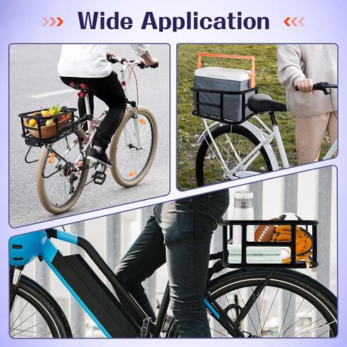 Colaxi Electric Bike Rear Basket, Bike Basket Rear Frame Bicycle Basket Front Rear Hanging Bike Cargo Basket, 12.80inchx11.02inchx5.91inch, Black in Saudi Arabia