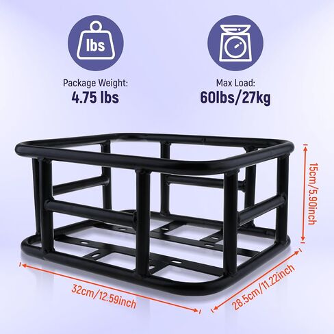 Colaxi Electric Bike Rear Basket, Bike Basket Rear Frame Bicycle Basket Front Rear Hanging Bike Cargo Basket, 12.80inchx11.02inchx5.91inch, Black in Saudi Arabia