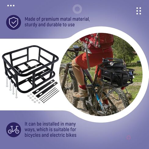 Colaxi Electric Bike Rear Basket, Bike Basket Rear Frame Bicycle Basket Front Rear Hanging Bike Cargo Basket, 12.80inchx11.02inchx5.91inch, Black in Saudi Arabia