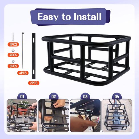 Colaxi Electric Bike Rear Basket, Bike Basket Rear Frame Bicycle Basket Front Rear Hanging Bike Cargo Basket, 12.80inchx11.02inchx5.91inch, Black in Saudi Arabia