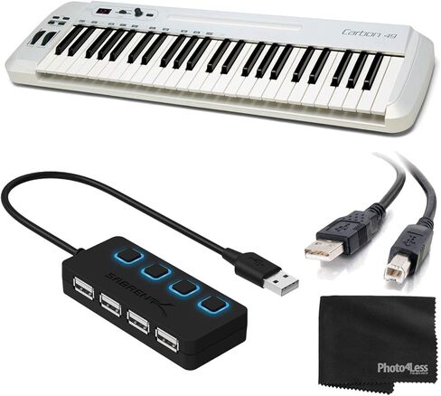 Samson Carbon 49 MIDI Controller Keyboard 49-Key + 4-Port USB 2.0 Hub with Individual LED Lit Power Switches + Cable - Deluxe Accessory Bundle in Saudi Arabia