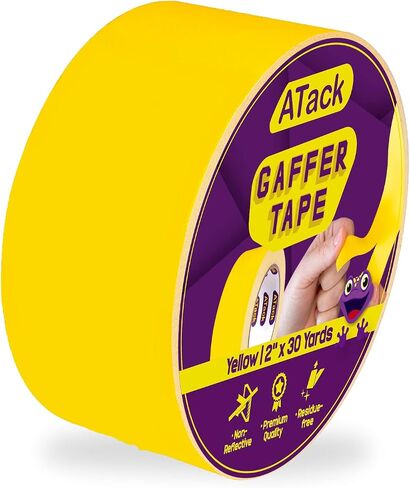 شريط ATack Gaffer، 5.08 سم × 30 ياردة، درجة ممتازة صفراء وسهلة التمزق، شريط المرحلة الرئيسي أصفر لامع للمصورين ومصممي الديكور الداخلي والمهنيين in Kuwait
