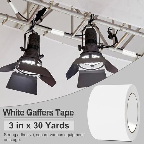 شريط MyLifeUNIT Gaffers أبيض، 7.62 سم ​​× 30 ياردة، شريط Gaffer شديد التحمل مع حامل شريط الخصر، شريط لاصق ذاتي التمزق للاستخدام الاحترافي in Kuwait