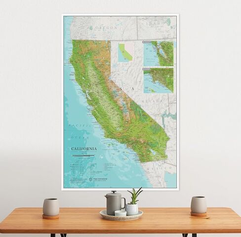 خريطة كاليفورنيا - 17 × 22 بوصة - مغلفة - رسم خرائط تفصيلية - Maps International in Kuwait