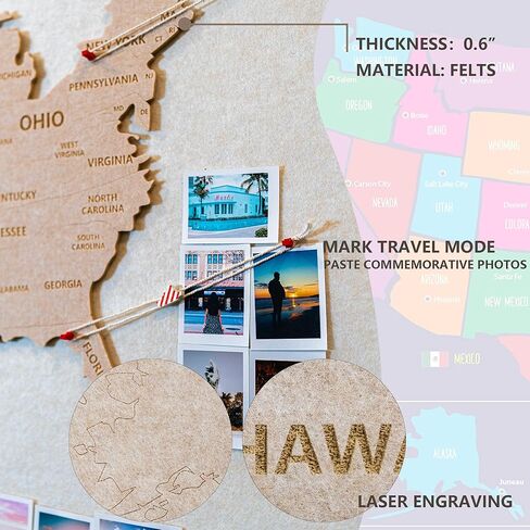 لوحة دبوس لخريطة الولايات المتحدة الأمريكية من Dazzle Bright، خريطة الولايات المتحدة مع دبابيس لوضع علامة على الرحلات، خريطة الولايات المتحدة مقاس 36 × 24 بوصة مع لوحة إعلانات الدبوس، ديكور عرض الحائط للصور المعلقة بنفسك للأزواج in Kuwait