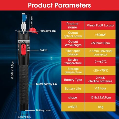 Moocci Fiber Visual Fault Locator 30mW 30KM - مجموعة أدوات اختبار كابلات الألياف الضوئية VFL مع محول FC ذكر إلى LC أنثى - كاشف اختبار مصدر أدوات الألياف البصرية لـ LC/FC/SC/ST، اختبار كابل الشبكة in Kuwait