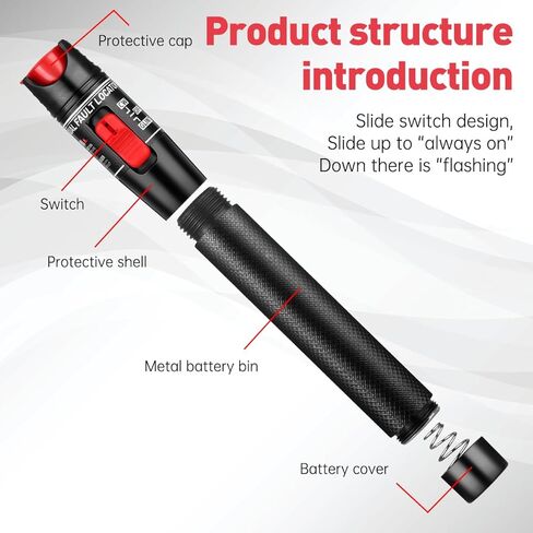 Moocci Fiber Visual Fault Locator 30mW 30KM - مجموعة أدوات اختبار كابلات الألياف الضوئية VFL مع محول FC ذكر إلى LC أنثى - كاشف اختبار مصدر أدوات الألياف البصرية لـ LC/FC/SC/ST، اختبار كابل الشبكة in Kuwait