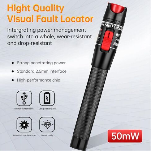 Moocci Fiber Visual Fault Locator 30mW 30KM - مجموعة أدوات اختبار كابلات الألياف الضوئية VFL مع محول FC ذكر إلى LC أنثى - كاشف اختبار مصدر أدوات الألياف البصرية لـ LC/FC/SC/ST، اختبار كابل الشبكة in Kuwait