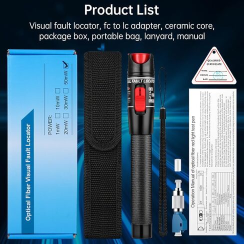 Moocci Fiber Visual Fault Locator 30mW 30KM - مجموعة أدوات اختبار كابلات الألياف الضوئية VFL مع محول FC ذكر إلى LC أنثى - كاشف اختبار مصدر أدوات الألياف البصرية لـ LC/FC/SC/ST، اختبار كابل الشبكة in Kuwait