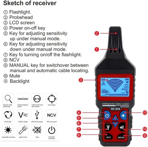 QDTimes Cable and Network Tester NF-826 High Voltage Wire Tracker Portable Telephone Cable Locator Underground Pipe Detector Professional Cable Finder in Saudi Arabia