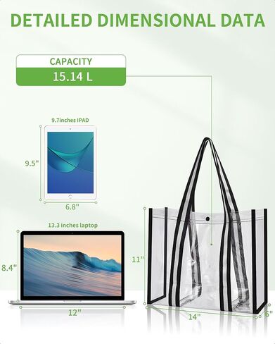 MAY TREE حقيبة شفافة للأمان للسفر وصالة الألعاب الرياضية، حقيبة شفافة مثالية للعمل والحفلات والألعاب الرياضية باللون الأسود in Kuwait