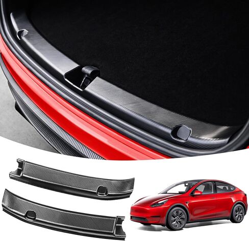 KSGMFED 3 قطع واقي ممتص الصدمات الخلفي لملحقات Tesla Model X 2023 2022، واقي ممتص للصدمات خلفي متوافق مع الملحقات الداخلية للطراز X، واقي غطاء حافة صندوق السيارة (ألياف الكربون ثلاثية الأبعاد) in Kuwait