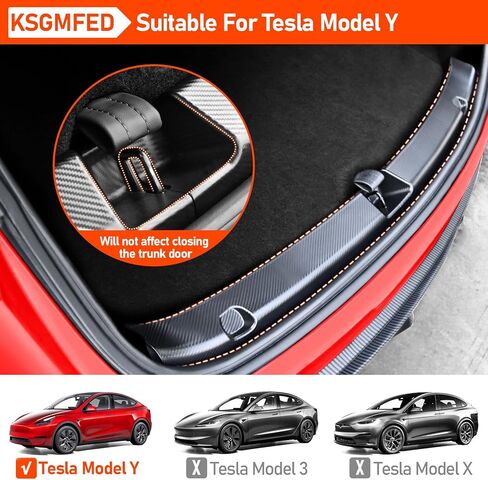 KSGMFED 3 قطع واقي ممتص الصدمات الخلفي لملحقات Tesla Model X 2023 2022، واقي ممتص للصدمات خلفي متوافق مع الملحقات الداخلية للطراز X، واقي غطاء حافة صندوق السيارة (ألياف الكربون ثلاثية الأبعاد) in Kuwait