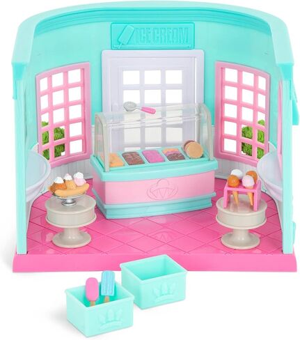 Li’l Woodzeez – Scoops & Sprinkles Ice Cream Shop – 21Pcs Dollhouse Playset – 2 Posable Doll Figures & 1 Storybook Included – Miniature Food & Accessories – Stackable Playset for Kids 3+ in Saudi Arabia