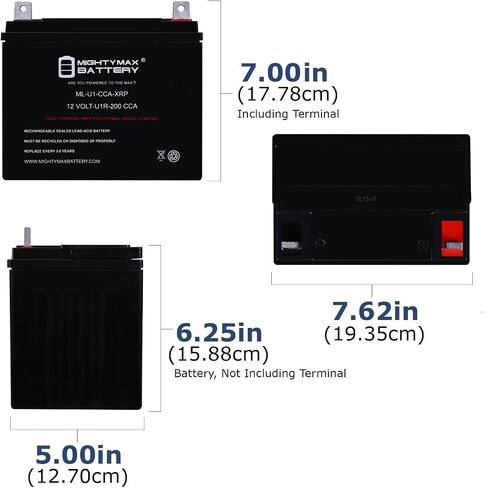 Mighty Max Battery ML-U1-CCA-XRP -12 Volt, 200 CCA, Nut and Bolt (NB) Terminal, Rechargeable SLA AGM Battery in Saudi Arabia