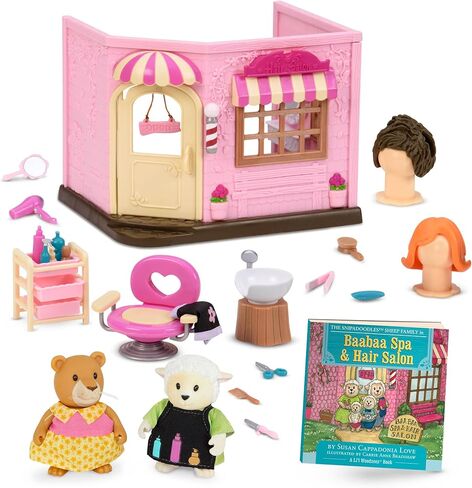 Li’l Woodzeez – Scoops & Sprinkles Ice Cream Shop – 21Pcs Dollhouse Playset – 2 Posable Doll Figures & 1 Storybook Included – Miniature Food & Accessories – Stackable Playset for Kids 3+ in Saudi Arabia