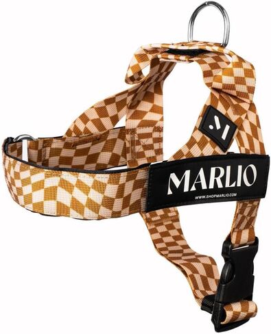 Marlio Adjustable Dog Harness - Stop Pulling, Ensure Comfort, and Style with Easy-On, Unique Prints and Matching Leashes Available - Medium, Tan Checkered in Saudi Arabia