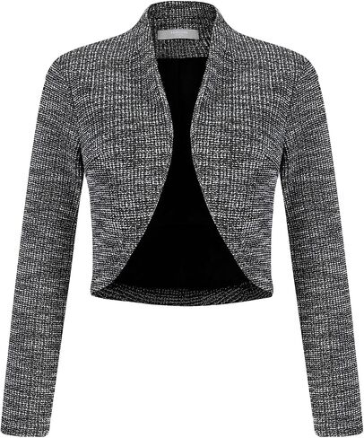 Hobemty Women's Tweed Shrug Top Long Sleeve Open Front Elegant Cropped Cardigan in Saudi Arabia