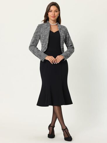 Hobemty Women's Tweed Shrug Top Long Sleeve Open Front Elegant Cropped Cardigan in Saudi Arabia