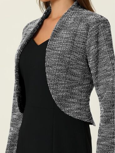 Hobemty Women's Tweed Shrug Top Long Sleeve Open Front Elegant Cropped Cardigan in Saudi Arabia