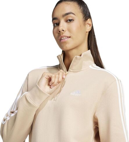 adidas Essentials 3-Stripes 1/4 Zip Sweatshirt Magic Beige MD in Saudi Arabia