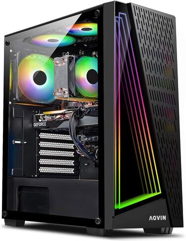AQVIN AQ50 Gaming Desktop Tower - Radeon RX 580 8GB Graphics, Intel i7 Processor Up to 3.50Ghz, 1TB SSD & 32GB DDR4 RAM, HDMI, Windows 10 Pro - Black in Saudi Arabia