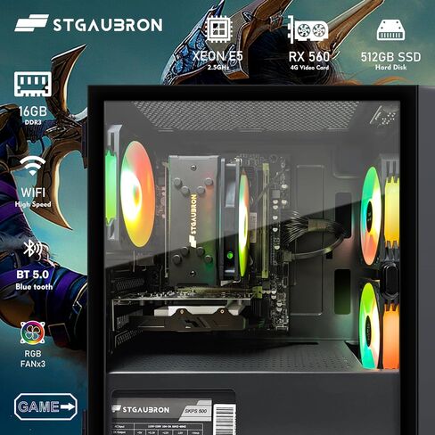 STGAubron-Gaming PC Computer Desktop-RX 560 4GB-Intel i7 Xeon E5 3.0GHz-16GB RAM-512GB SSD WiFi BT-5.0,W10H64, RGB Fanx3, RGB Keyboard & Mouse & Mouse Pad-Gaming Computer Tower-for Gamer,Streaming in Saudi Arabia
