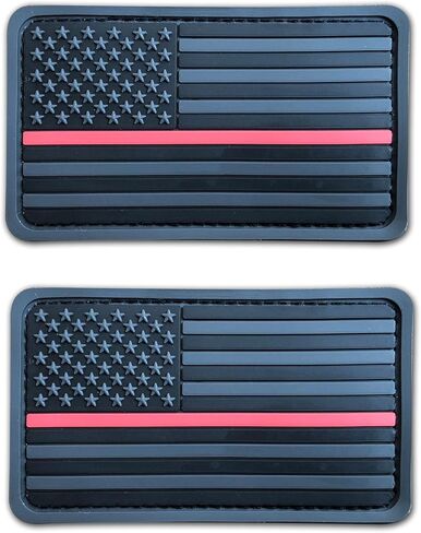 2 Pack 2x3.5 3D PVC Rubber Thin Red Line US USA American Flag Firefighter Patch (Gray) in Kuwait