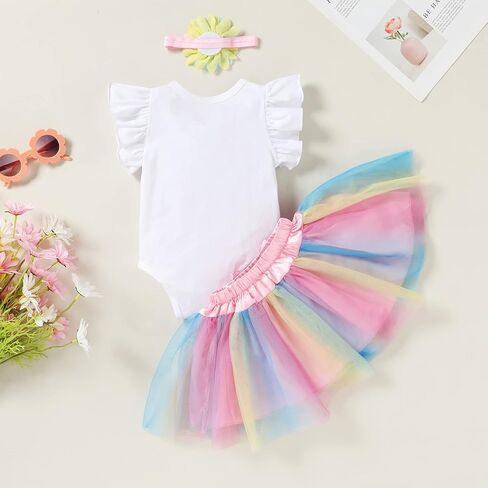 YOUNGER TREE Baby Girl Easter Outfit My First Easter Baby Girl Outfit Ruffled Romper Easter Shirt Short Sleeve Tutu Dress in Saudi Arabia