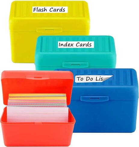 Index Card Holder 3x5, Index Card File Box, Flash Card Study Card Storage Organizer, 3x5 Blank Note Cards Box, NoteCard Flashcards Holder 4 Packs, 350 Plastic Capacity Box, Assorted Color in Saudi Arabia