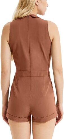 VQW Women's Deep V neck Turn-down Collar Sleeveless Rompers for Women Short Jumpsuits Summer in Saudi Arabia