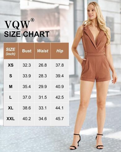 VQW Women's Deep V neck Turn-down Collar Sleeveless Rompers for Women Short Jumpsuits Summer in Saudi Arabia