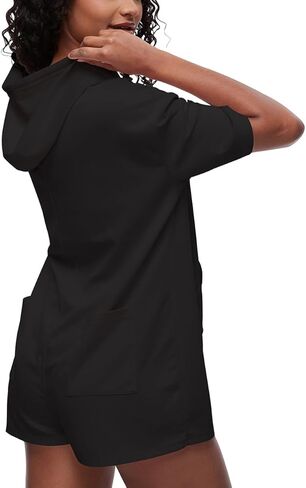 Cakulo Women's Summer Romper Shorts Jumpsuit Hooded Short Sleeve Tshirt Romper Casual Outfits with Pockets in Saudi Arabia