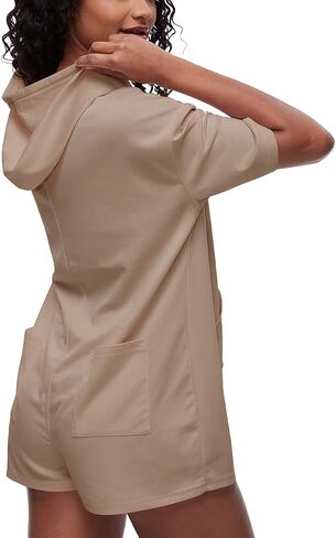 Cakulo Women's Summer Romper Shorts Jumpsuit Hooded Short Sleeve Tshirt Romper Casual Outfits with Pockets in Saudi Arabia