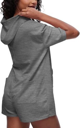 Cakulo Women's Summer Romper Shorts Jumpsuit Hooded Short Sleeve Tshirt Romper Casual Outfits with Pockets in Saudi Arabia