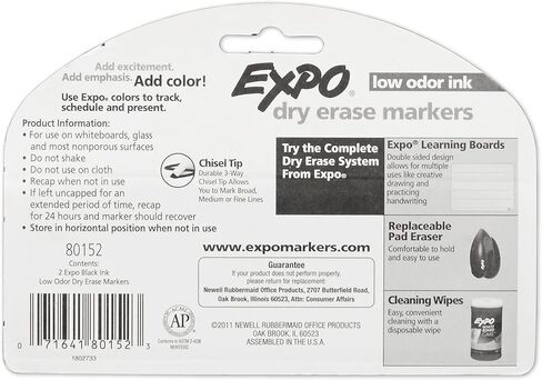 EXPO Low Odor Dry Erase Markers, Chisel Tip, Black, 2 Pack in Saudi Arabia