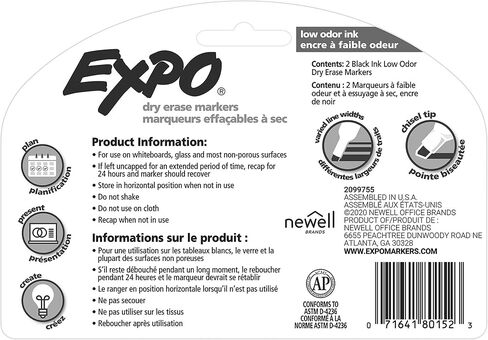EXPO Low Odor Dry Erase Markers, Chisel Tip, Black, 2 Pack in Saudi Arabia