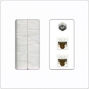 RiteAV - 2 Port Cat6 Ethernet 1 Coax Cable TV Wall Plate - Brush [White] in Saudi Arabia
