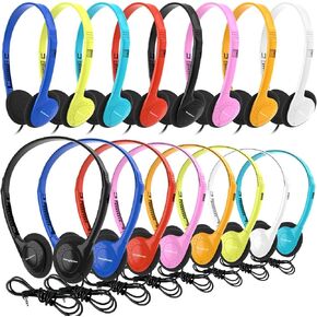24 Pack Bulk Headphones for Classroom Students Kids School,Wholesale Earphones Wired On Ear Class Set Headsets with 3.5mm Jack for Library Chromebook Laptop PC Computer(HLY002,8 Colors) in Kuwait