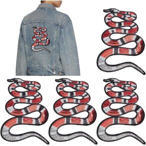 INFUNLY 4pcs Iron on Sequin Snake Patches Applique Sew on Animal Patch Red and Black Uranus Coral Snake Applique Grunge Aesthetic Reptile Gothic Patches for Clothes Dress Hat Jacket Bag in Saudi Arabia