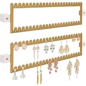 milylove 2 Tier Earring Holder Organizer Wall Mounted,2PCS Metal Earring Display Storage with 96 Holes and 92 Grooves Hanging Jewelry Organizer Tree for Stud/Hoop/Dangle Earrings Necklace(White) in Saudi Arabia