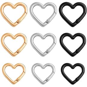 9Pcs 3 Sizes Heart Carabiner, Zinc Alloy Cute Small Carabiner Keychain Clip Spring Snap Clasp Hook Key Ring for Camping Hiking Fishing Traveling (Gold,Silver,Black) in Saudi Arabia