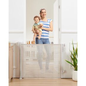 بوابة أطفال قابلة للسحب، شبكة رائعة من الروطان، بطول 81.28 سم، وتمتد حتى عرض 137.16 سم، بوابة للكلاب للسلالم والمدخل والممر وسياج الحيوانات الأليفة الداخلي والخارجي، تصميم يمكن المرور من خلاله بدون شريط سفلي، بيج in Kuwait