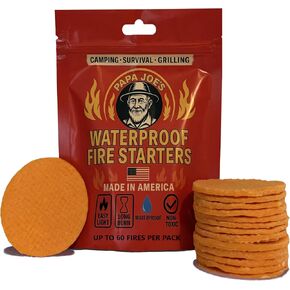 Papa Joe's 100% Waterproof Fire Starter (15 Disc) Up to 60 Fires | 8-10 Minute Burn Instant Light | Fire Pits, Grills, Survival | for Emergency Kits | Handmade in USA Camping Accessories in Saudi Arabia