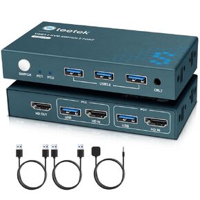 USB 3.0 HDMI KVM Switch 1 شاشات 2 جهاز كمبيوتر، مفاتيح KVM 4K@60 هرتز لجهازي كمبيوتر مشاركة شاشة لوحة المفاتيح والماوس محركات الأقراص الصلبة، مع EDID التكيف، كابل 2USB ووحدة التحكم in Kuwait