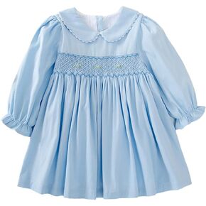 فستان للفتيات الصغيرات بياقة بيتر بان، فستان قطني بأكمام طويلة للفتيات الصغيرات، وردي وأزرق in Kuwait