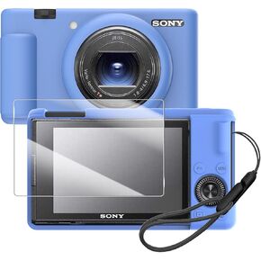 حالة السيليكون للكاميرا الرقمية Sony ZV-1F/ZV-1 II/ZV-1M2 مع غطاء العدسة القابلة للإزالة وحامي الشاشة وحبل الشبل من أجل Sony ZV-1F/ZV-1 II/ZV-1M2-(Rice White) in Kuwait