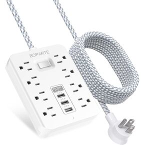 شريط طاقة واقي من زيادة التيار، سلك تمديد بطول 10 أقدام مع منفذ PD 30 وات USB C، 8 منافذ تيار متردد و3 منافذ USB A للمنزل والمكتب وأساسيات النوم، 1700 جول، أبيض in Kuwait